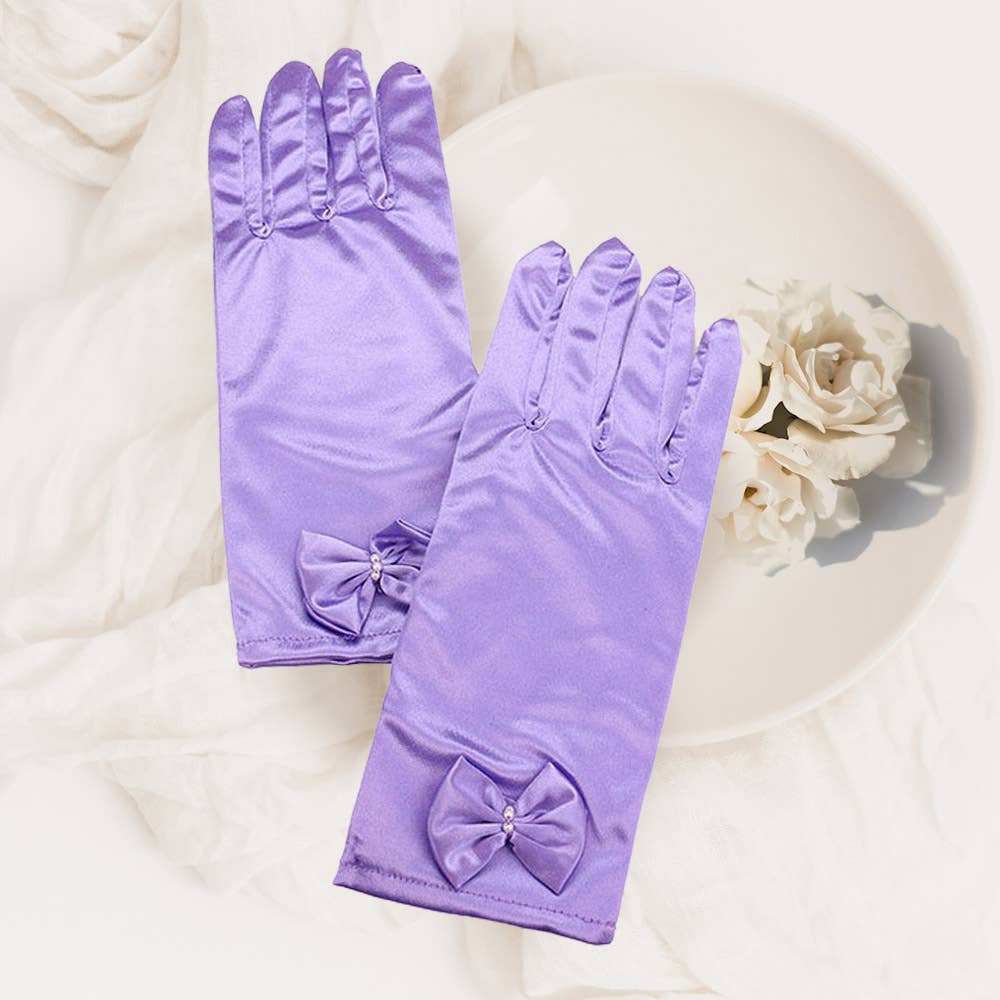 kurze Satin-Handschuhe mit Schleife flieder – mainstreet Vintage Shop