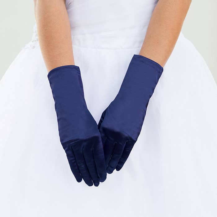 kurze Satin-Handschuhe navy – mainstreet Vintage Shop