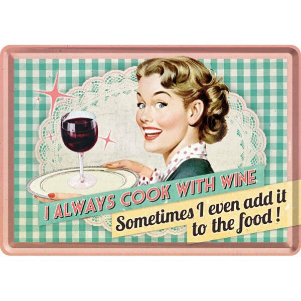 Tin postcard - Cook with Wine