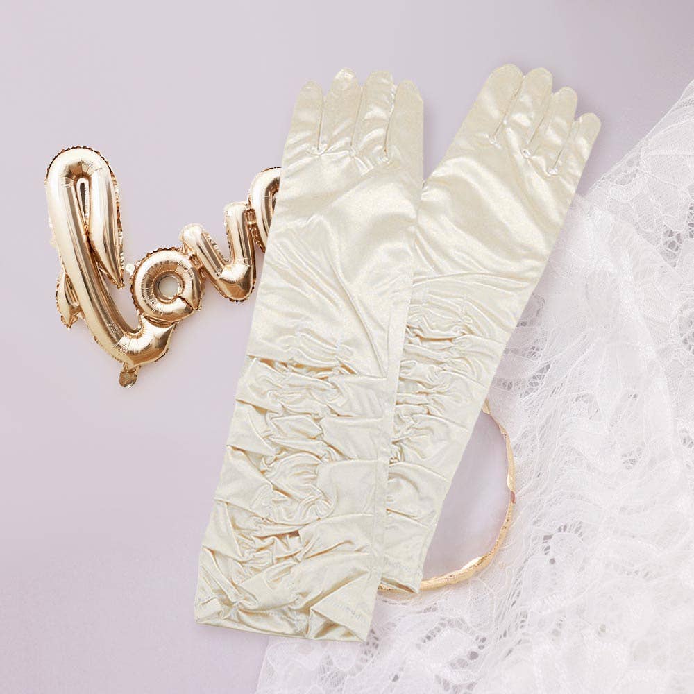 Lange geraffte Satin-Handschuhe ivory – mainstreet Vintage Shop