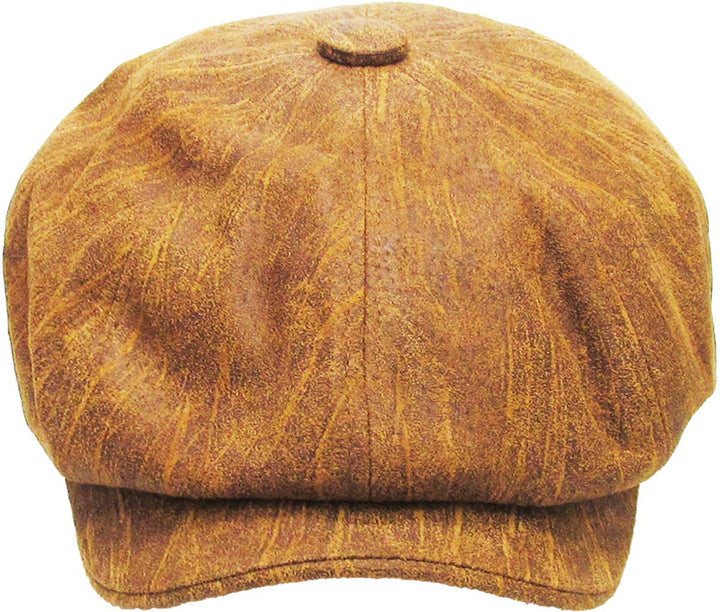 Ascot cap with button placket made of genuine leather, light brown