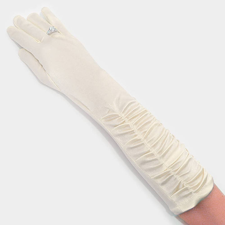Lange geraffte Satin-Handschuhe ivory