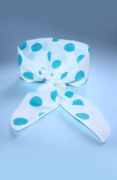 Scarf hairband white with turquoise polka dots