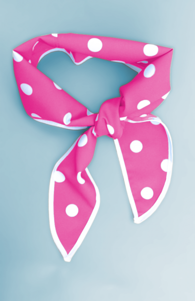 Pink neckerchief hairband with white polka dots