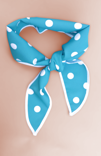 Turquoise scarf hairband with white polka dots