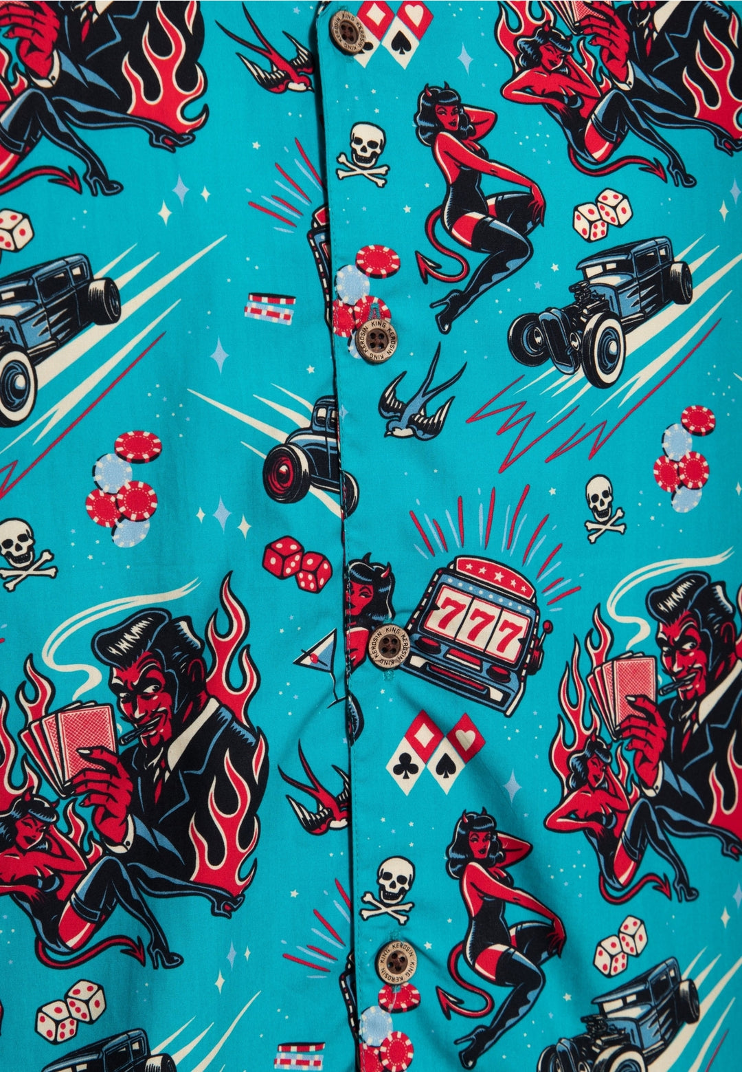 King Kerosin - Hawaiihemd Rockabilly Hot Devil in aqua