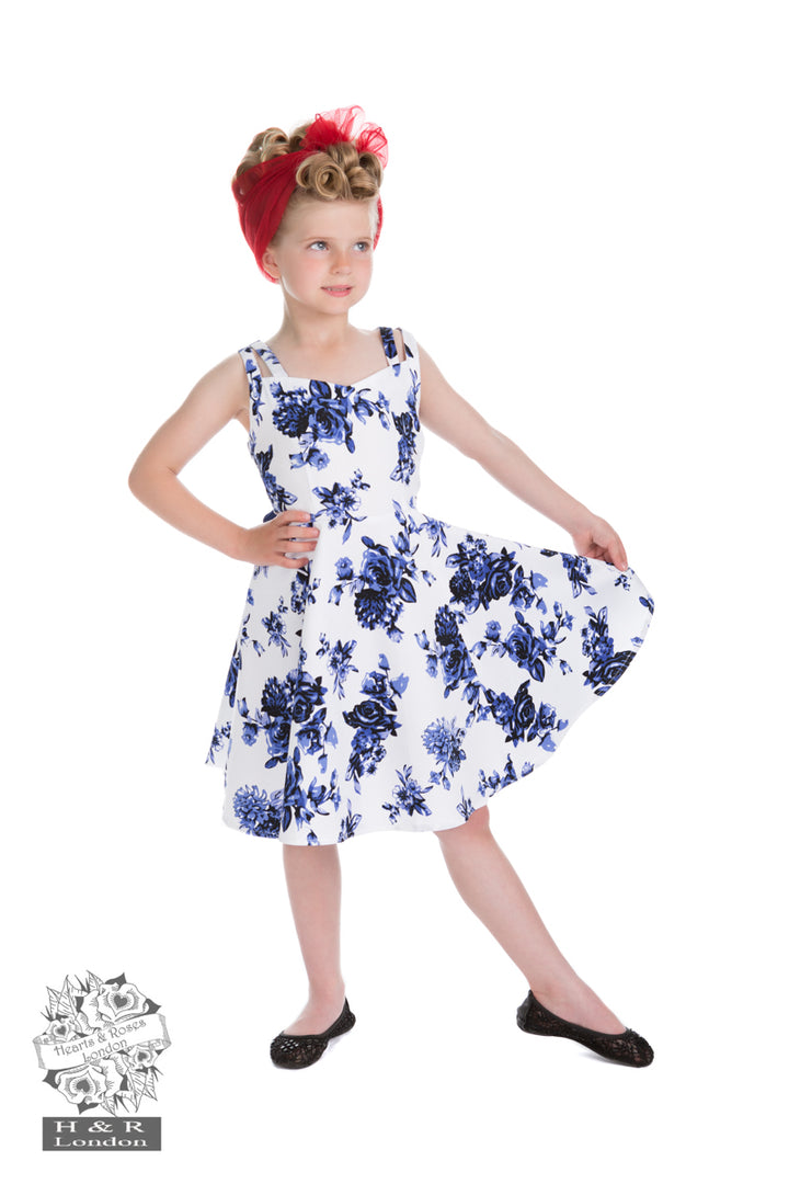 Hearts & Roses - Kids Blue Rosaceae Swing Dress