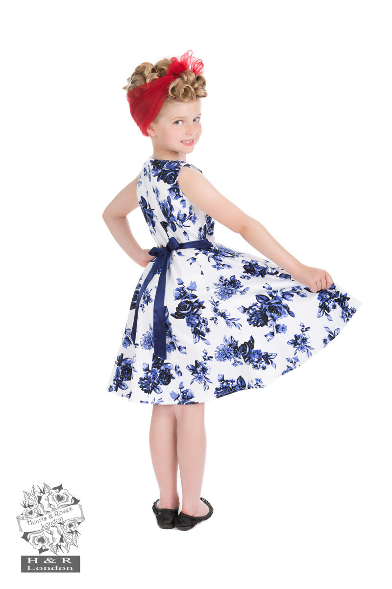 Hearts & Roses - Kids Blue Rosaceae Swing Dress
