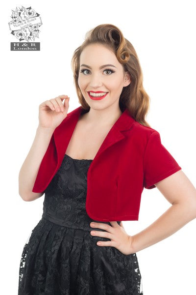 Hearts & Roses - Velvet Bolero in dark red