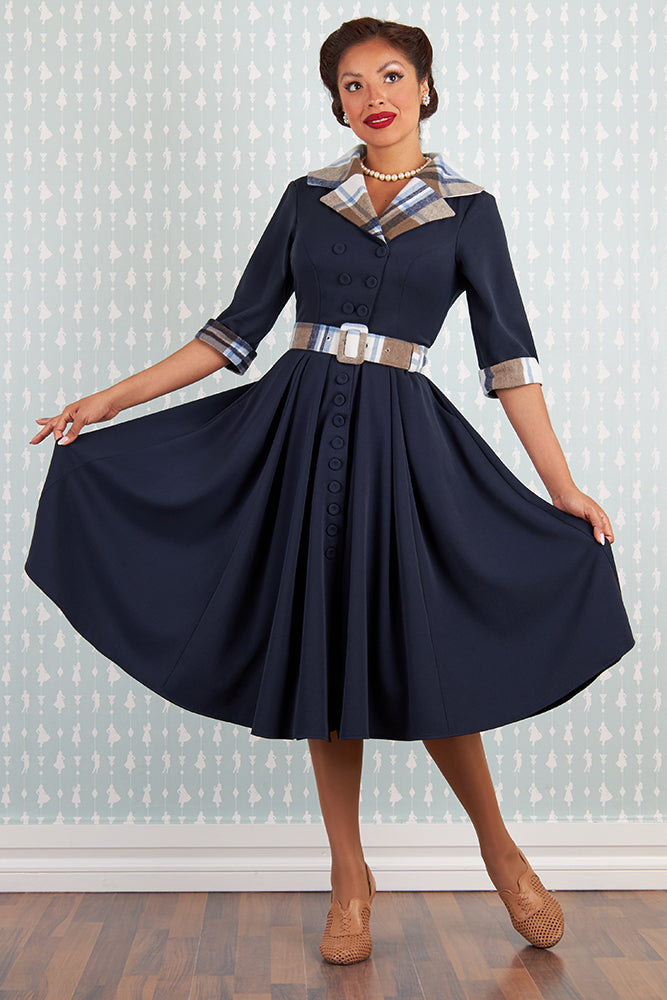 Griselda-Lee Dress in navy-cream tartan