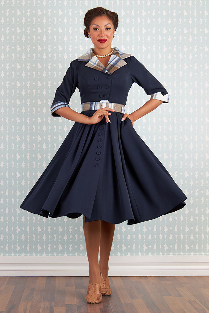 Griselda-Lee Dress in navy-cream tartan