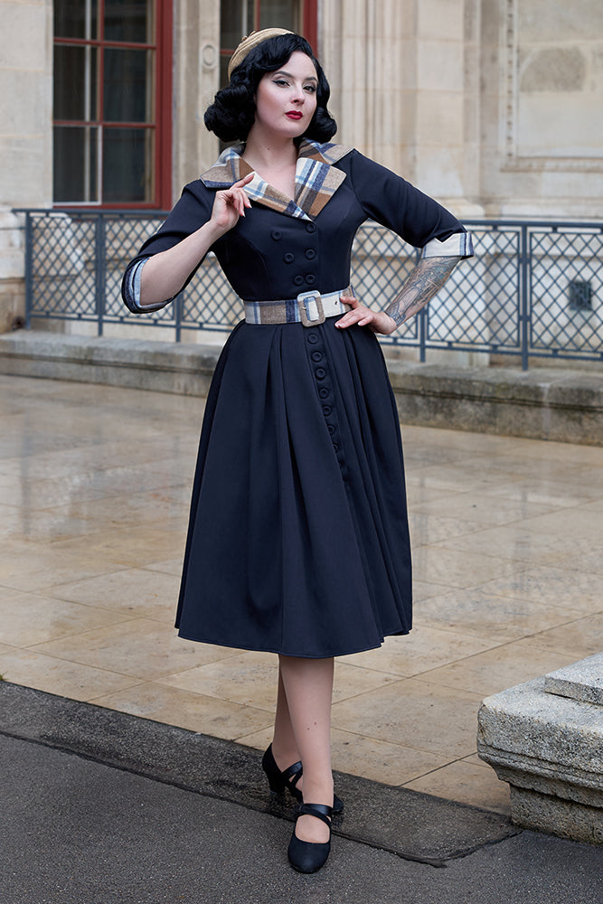 Griselda-Lee Dress in navy-cream tartan