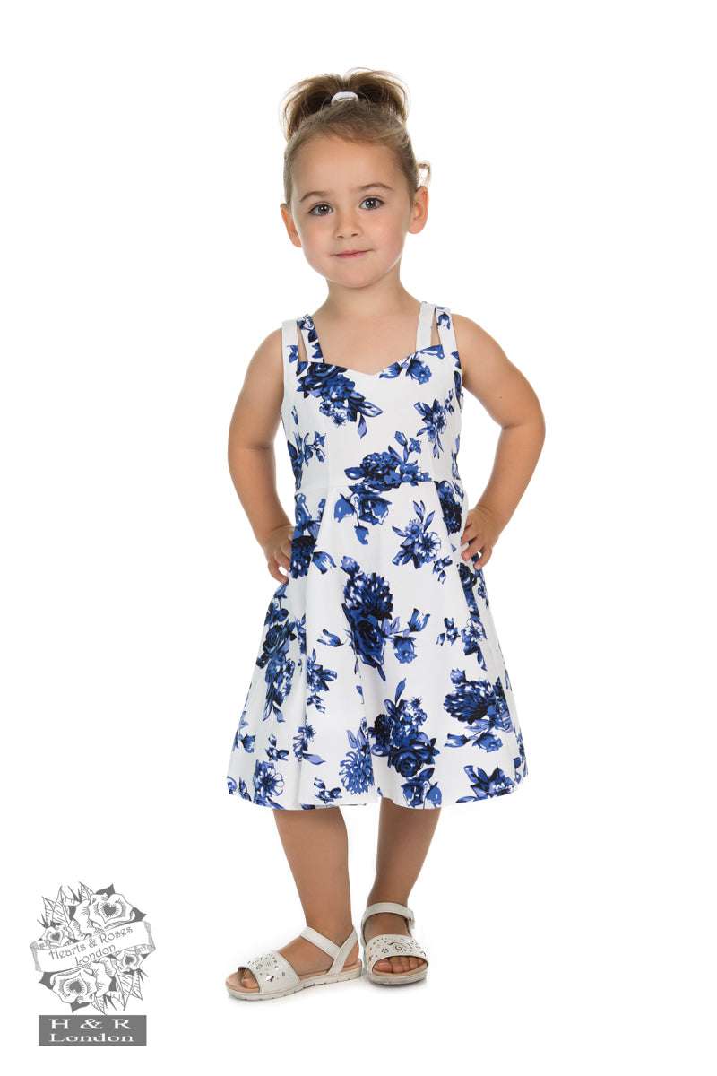 Hearts & Roses - Kids Blue Rosaceae Swing Dress