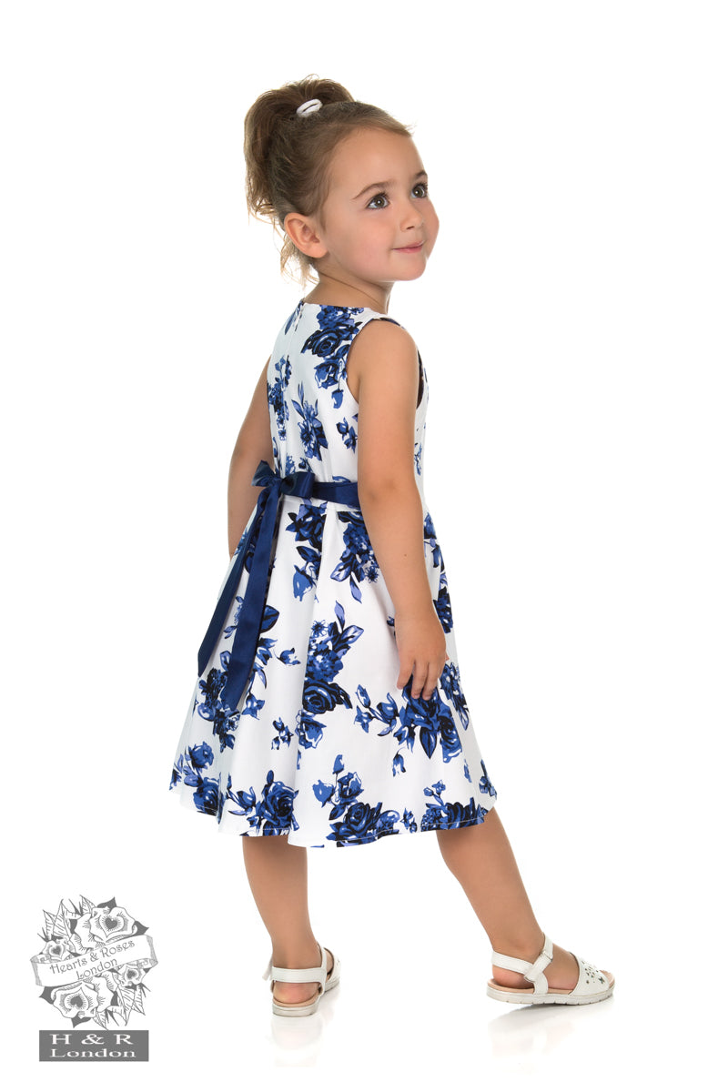 Hearts & Roses - Kids Blue Rosaceae Swing Dress