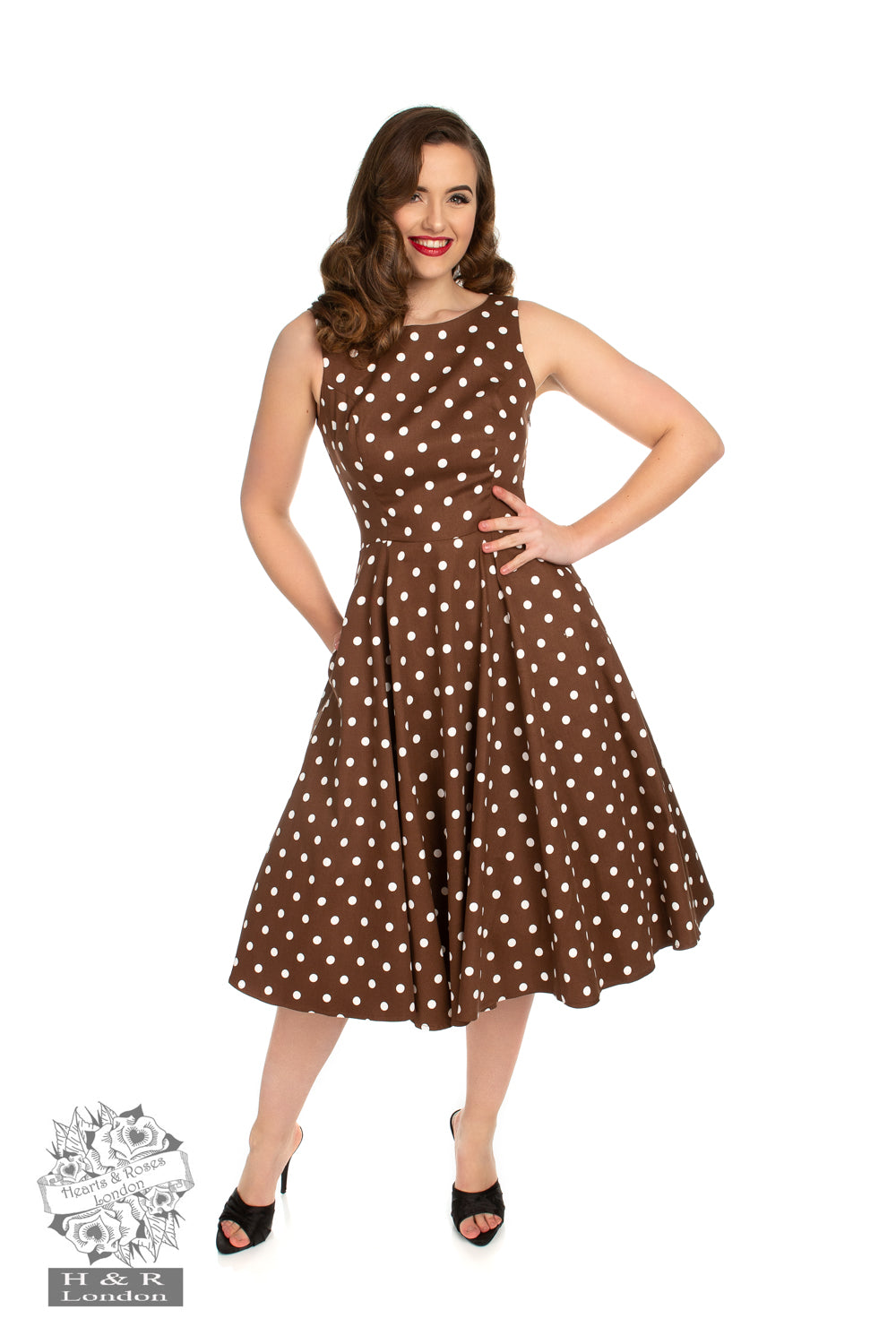 Hearts & Roses - Cindy Polka Dot Swing Dress brown