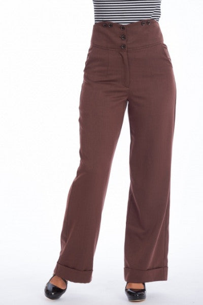 Banned Retro - Pantalons Girl Boss en brun