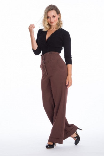 Banned Retro - Pantaloni Girl Boss in marrone