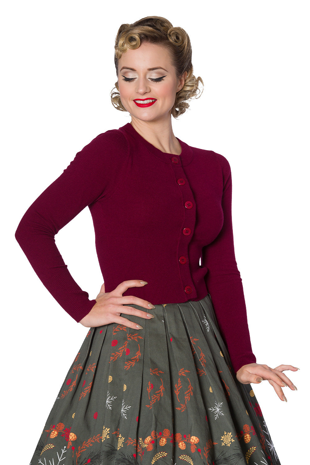 Banned Retro - Dolly Cardi en bordeaux