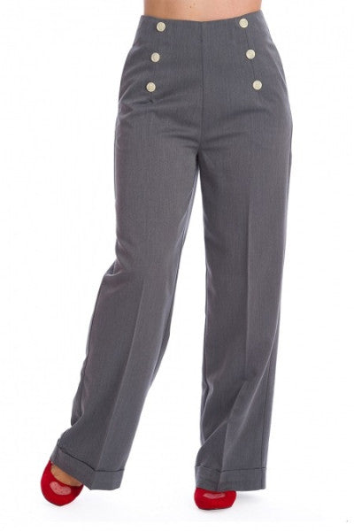 Banned Retro - Pantaloni Button Trouser Avventure Avanti in grigio