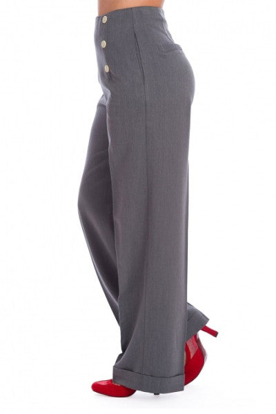 Banned Retro - Pantaloni Button Trouser Avventure Avanti in grigio