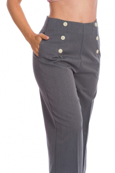 Banned Retro - Pantaloni Button Trouser Avventure Avanti in grigio