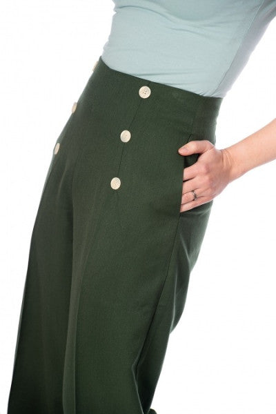 Banned Retro - Pantaloni a bottone Avventure Avanti in verde bosco