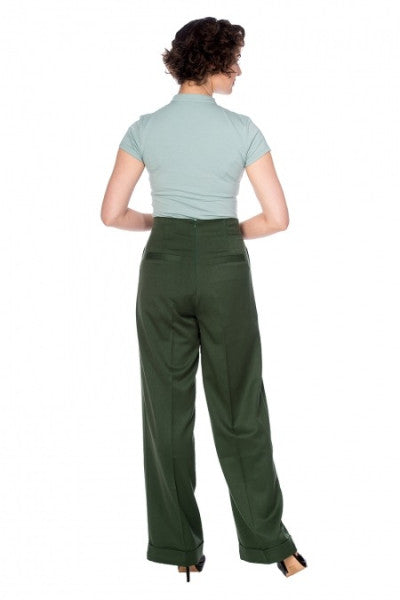 Banned Retro - Adventures Ahead Button Trouser in forest green