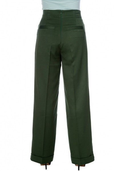 Banned Retro - Pantaloni a bottone Avventure Avanti in verde bosco