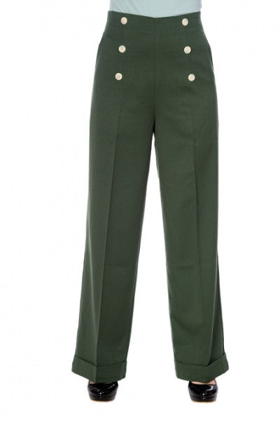 Banned Retro - Pantaloni a bottone Avventure Avanti in verde bosco