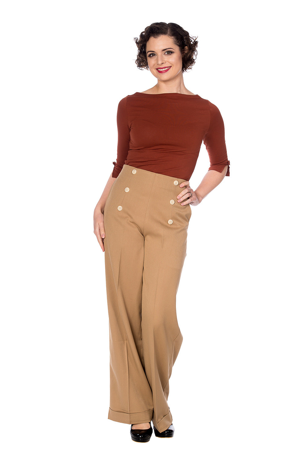 Banned Retro - Adventures Ahead Button Trouser in tan