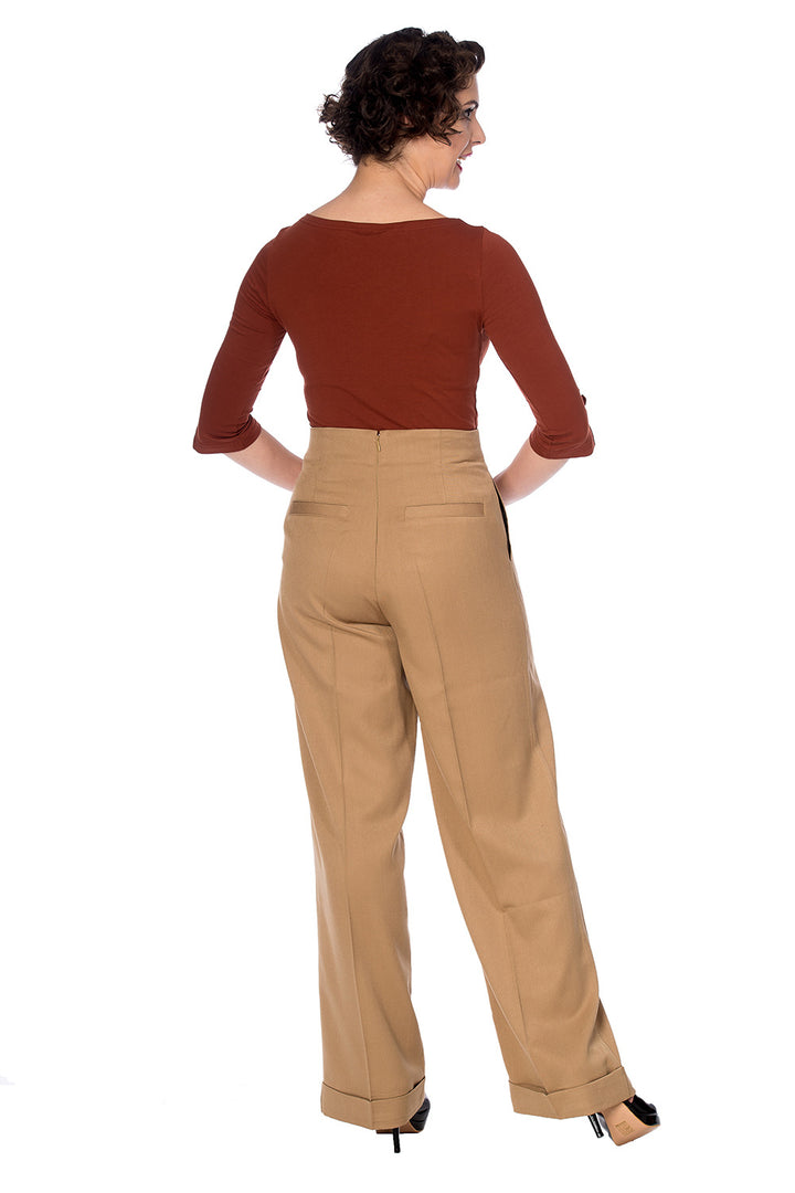 Banned Retro - Adventures Ahead Button Trouser in tan