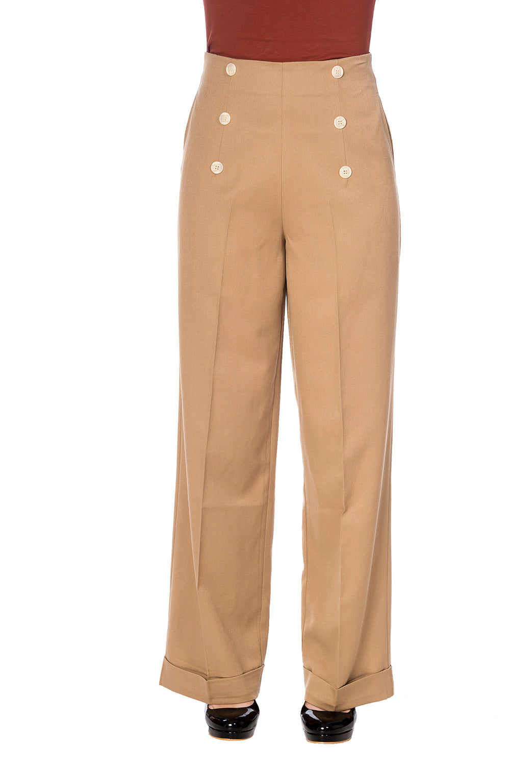 Banned Retro - Pantaloni Button Trouser Avventure Avanti in rosso