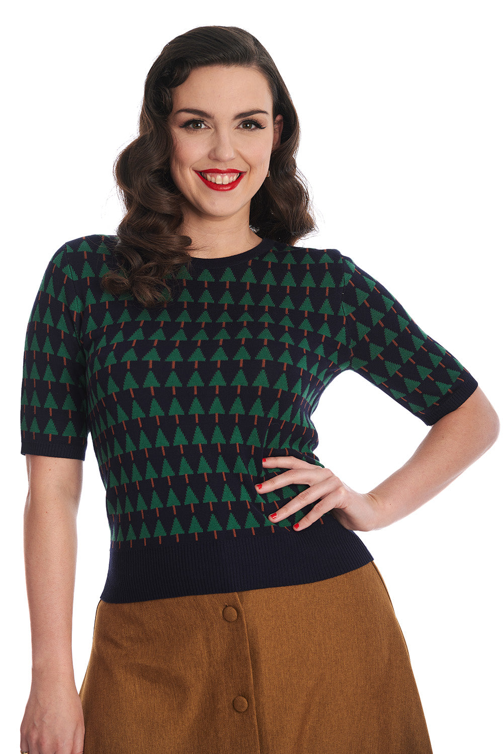 Banned Retro - Merry Holiday Tree Jumper navy