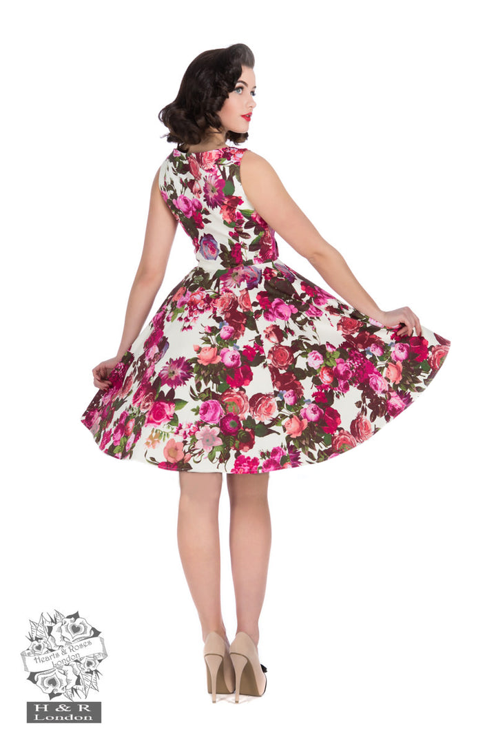 Hearts & Roses - Audrey 50s Floral Swing Dress in Crema
