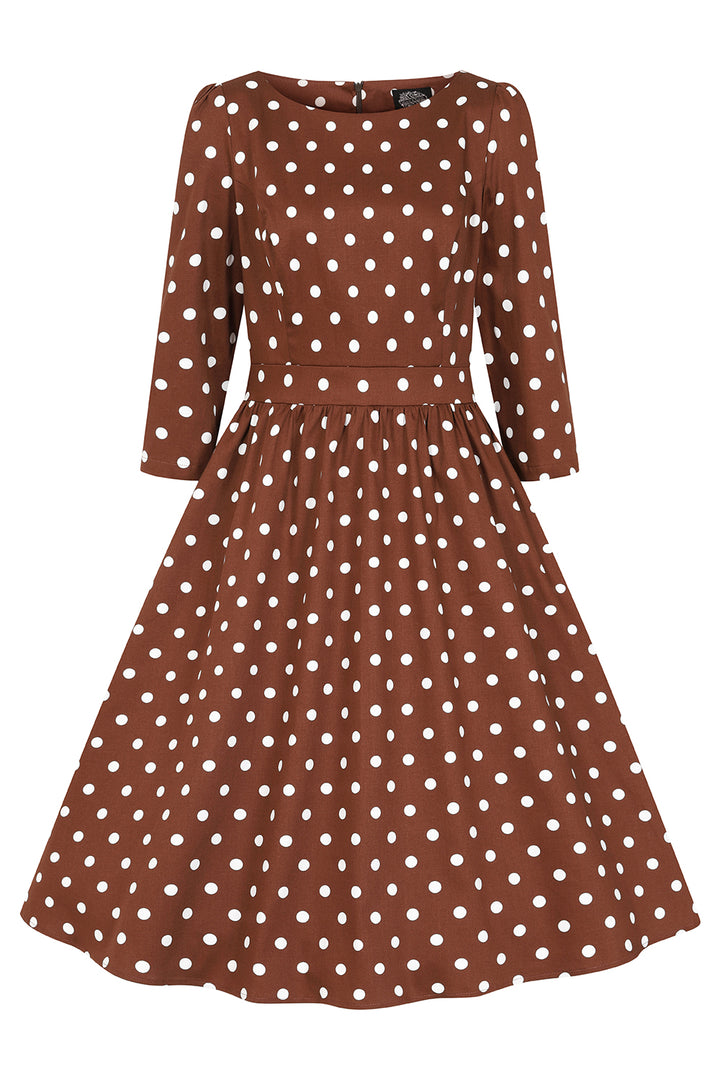 Hearts & Roses - Milana Polka Dot Swing Dress brown