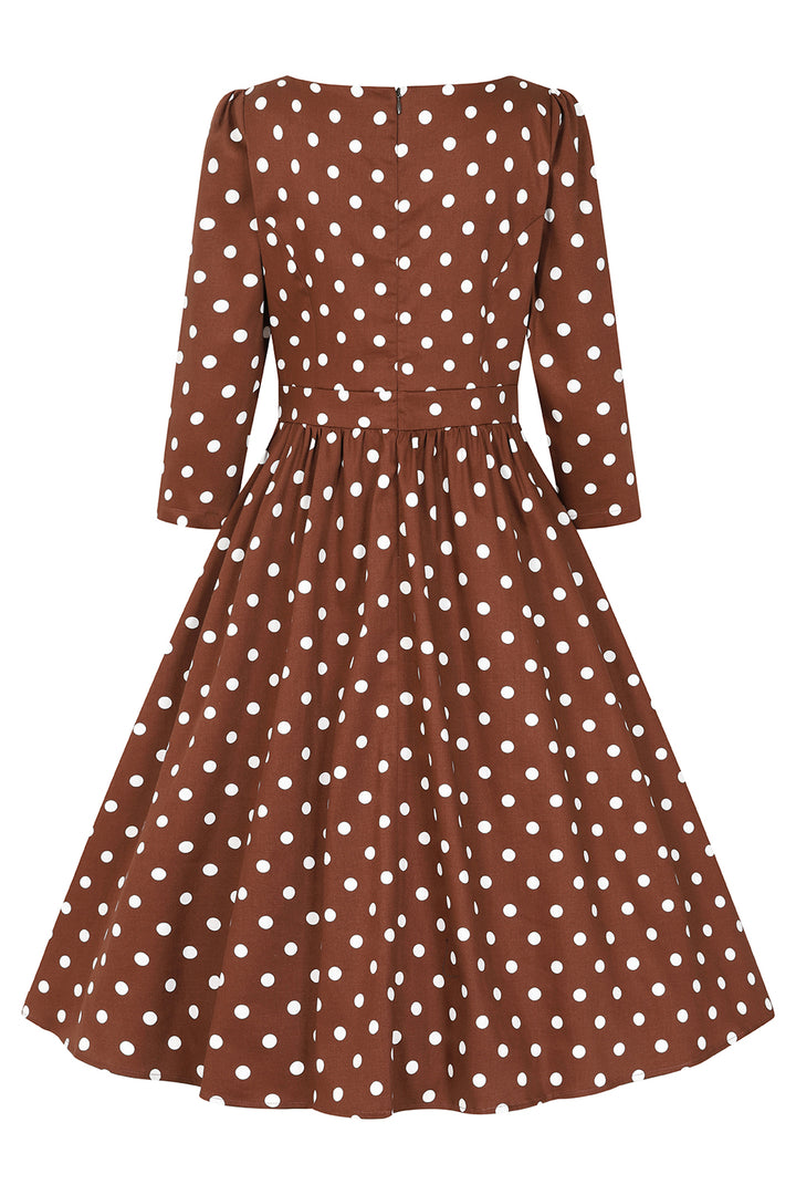 Hearts & Roses - Milana Polka Dot Swing Dress brown