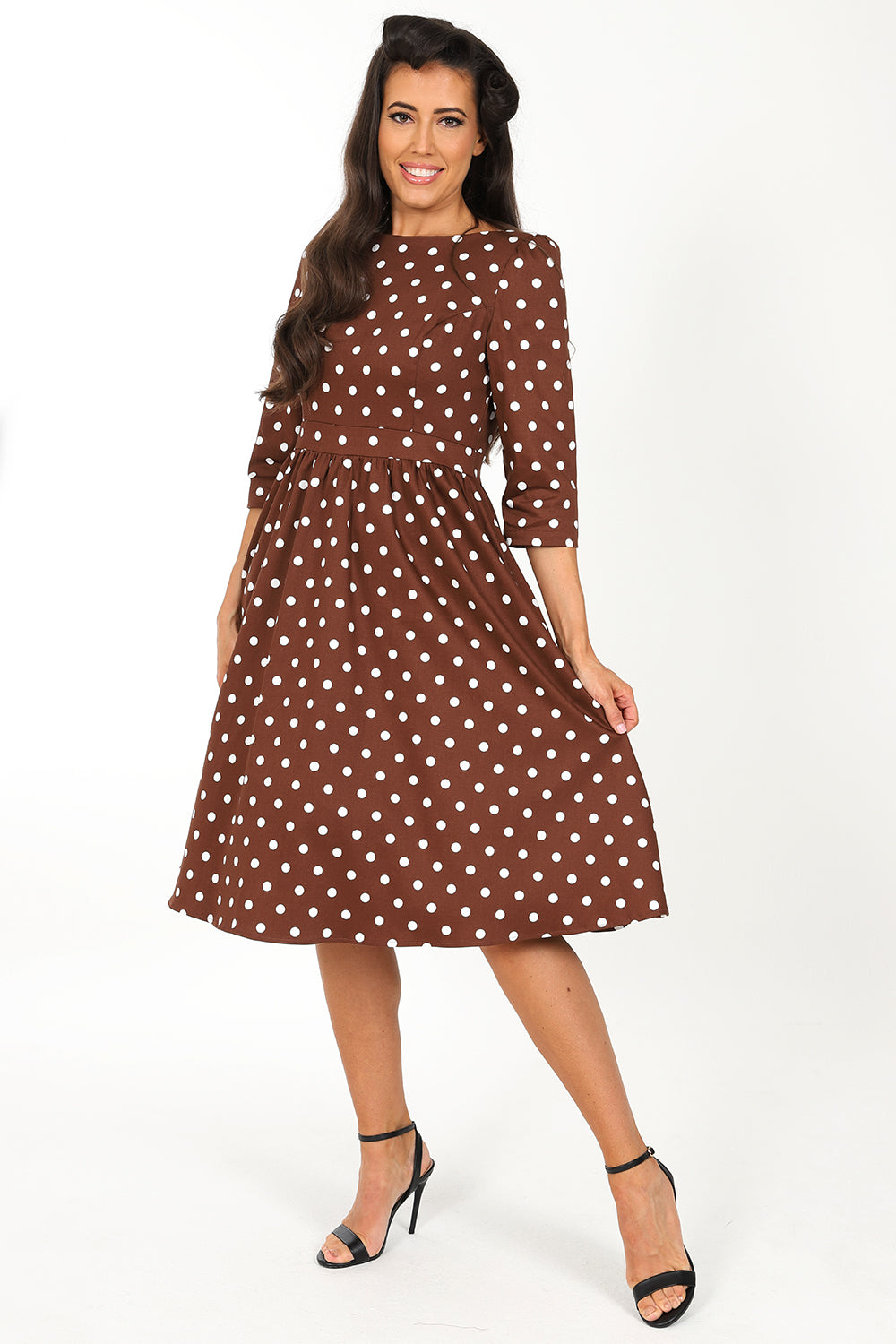 Hearts & Roses - Milana Polka Dot Swing Dress brown