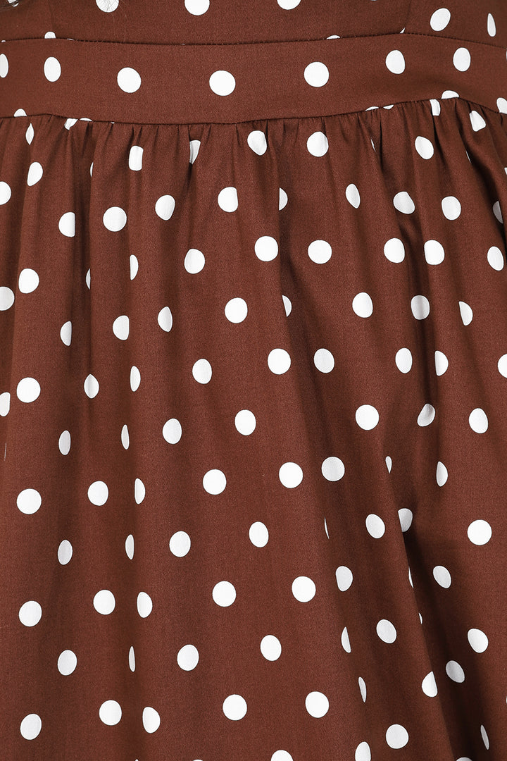 Hearts & Roses - Milana Polka Dot Swing Dress brown