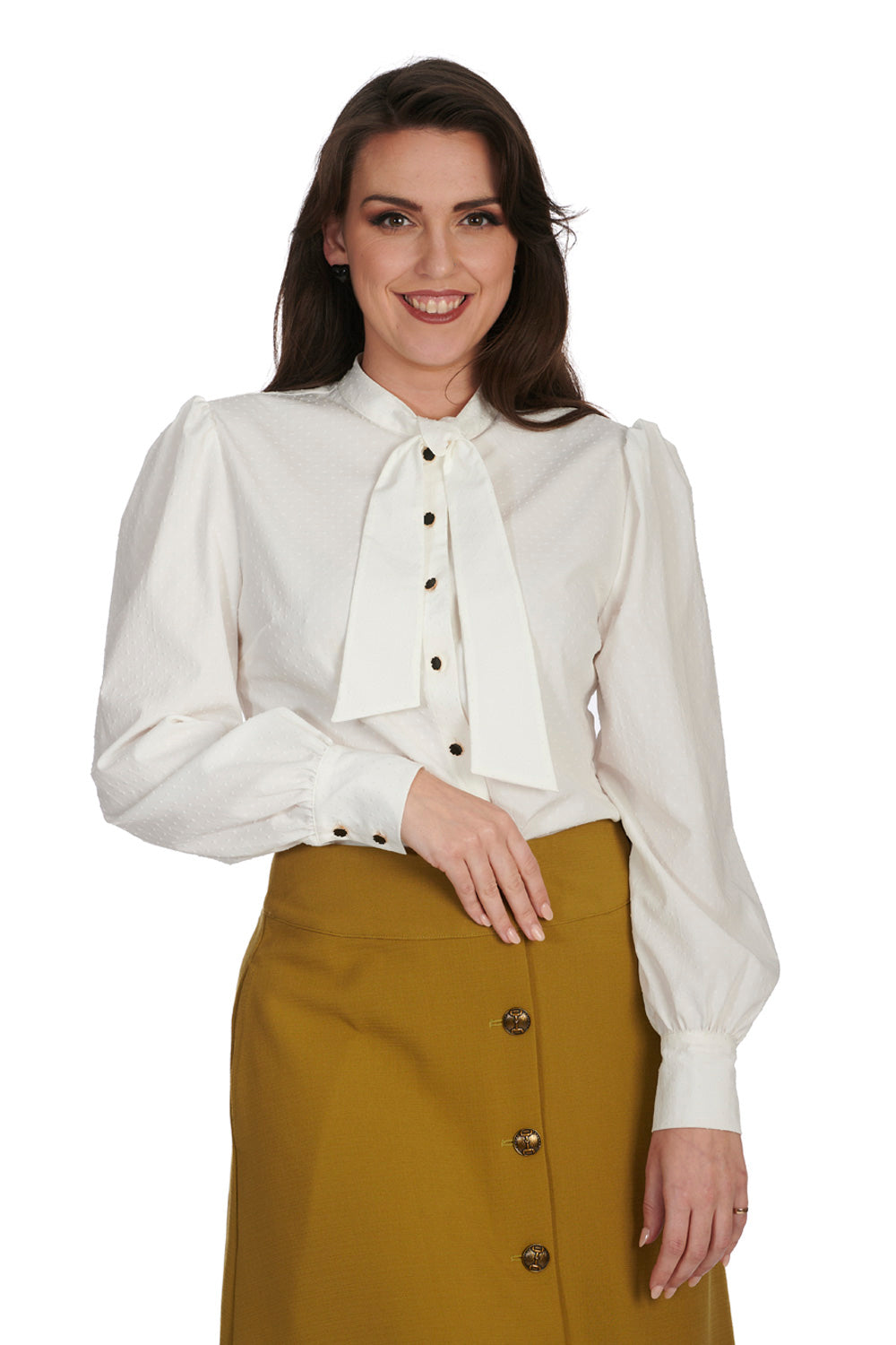 Banned Retro – Spot Texture Blouse in cream white