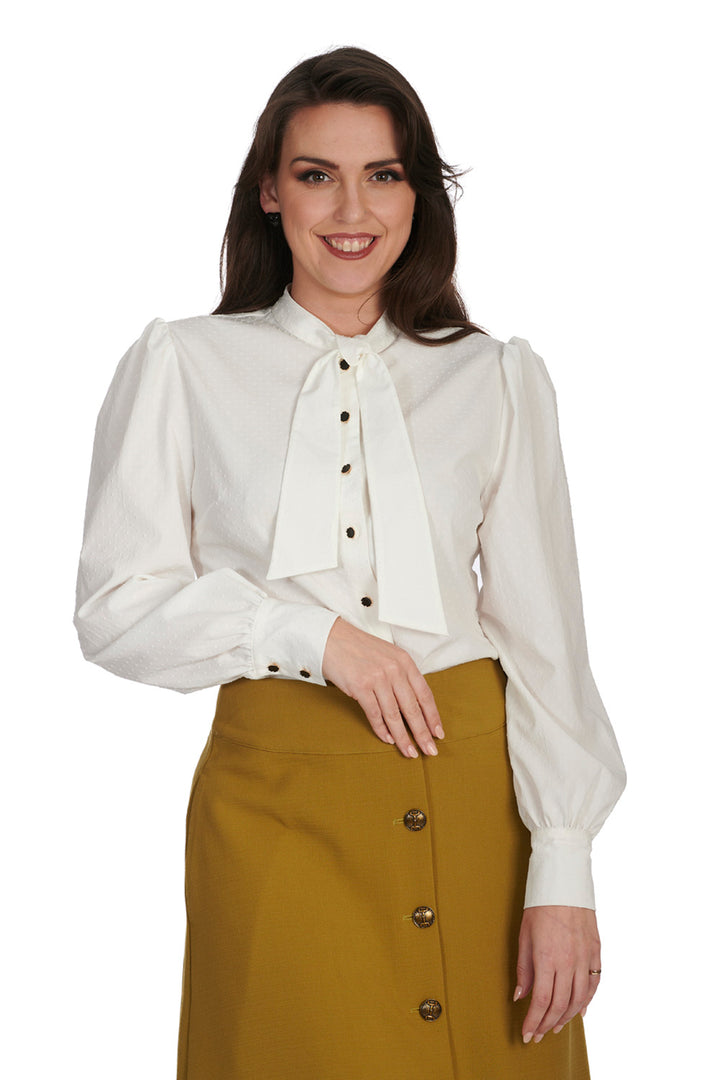 Banned Retro – Spot Textuur Blouse in crèmewit