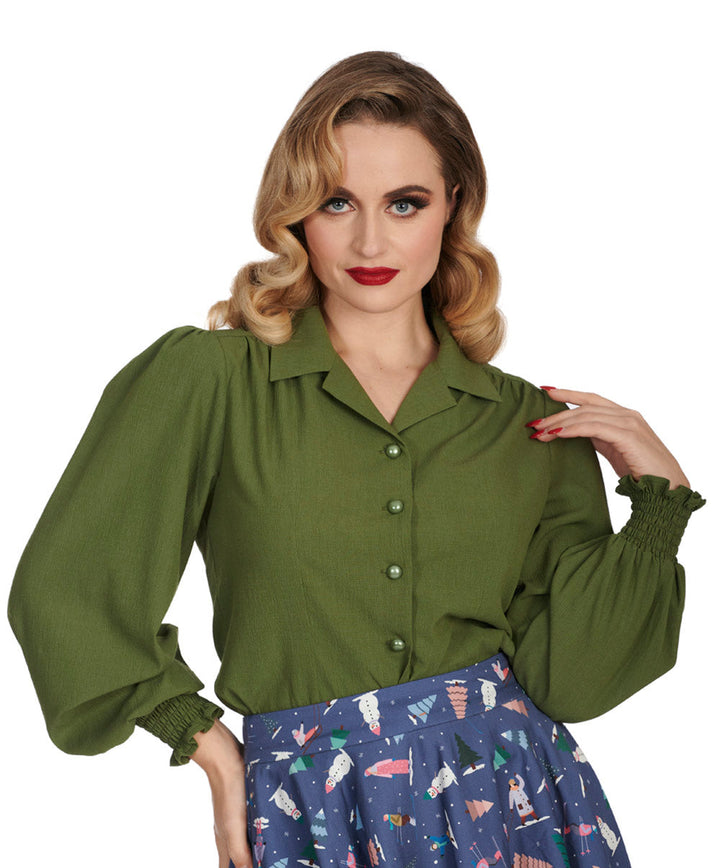Banned Retro - Bonnie Bluse olivgrün