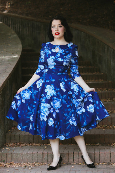 Hearts & Roses - Dafney Blue Floral Swing Dress