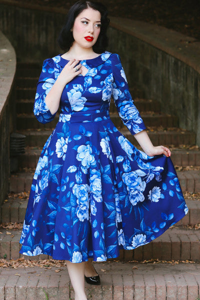 Hearts & Roses - Dafney Blue Floral Swing Dress