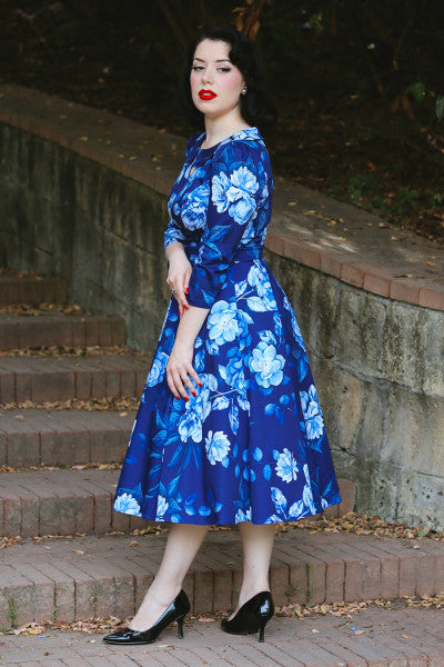 Hearts & Roses - Dafney Blue Floral Swing Dress