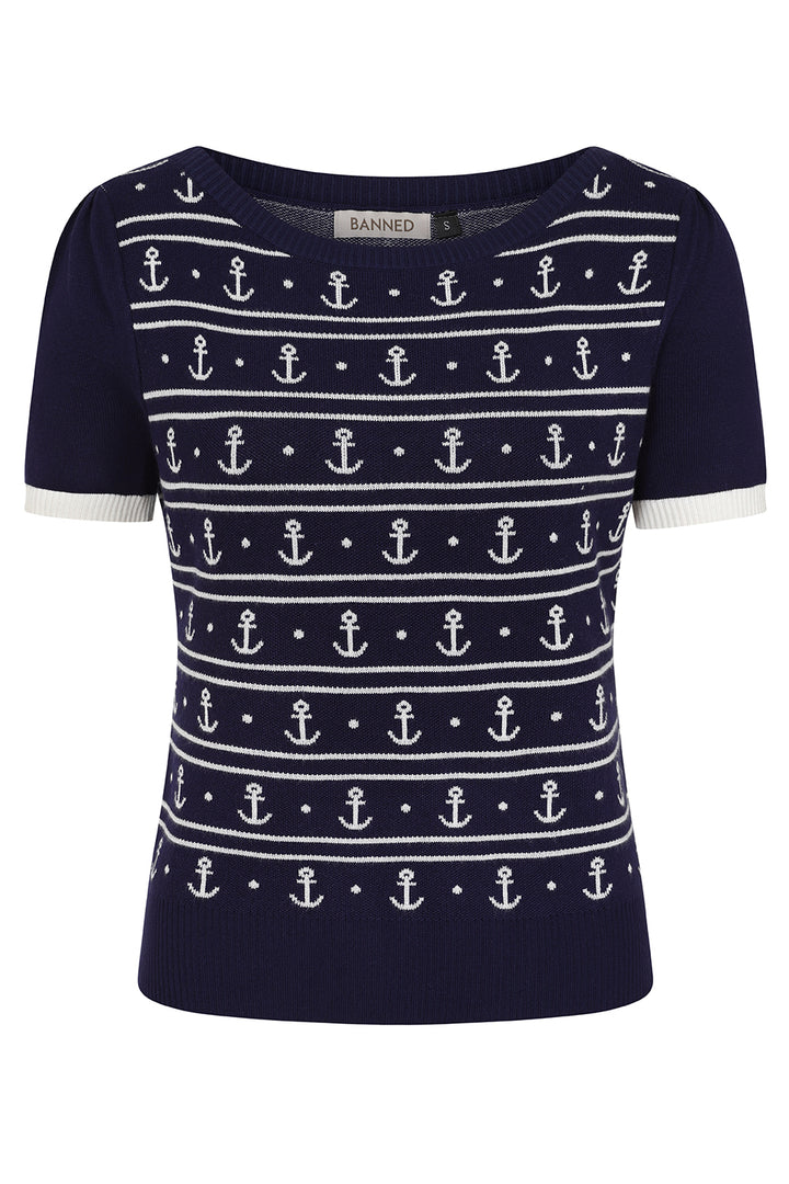 Banned Retro – Navy Nellie Anchor Jumper