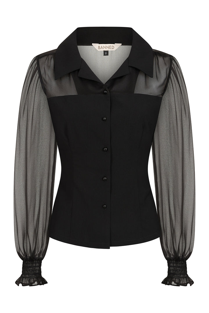 Banned Retro - 1950s Mina Bluse in schwarz