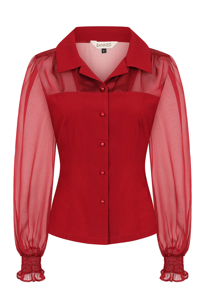 Banned Retro - 1950s Mina Bluse in weinrot