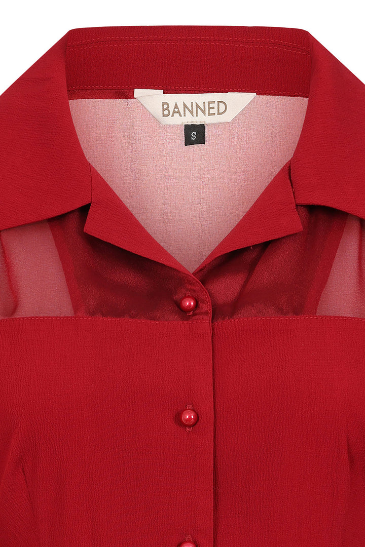 Banned Retro - 1950s Mina Bluse in weinrot