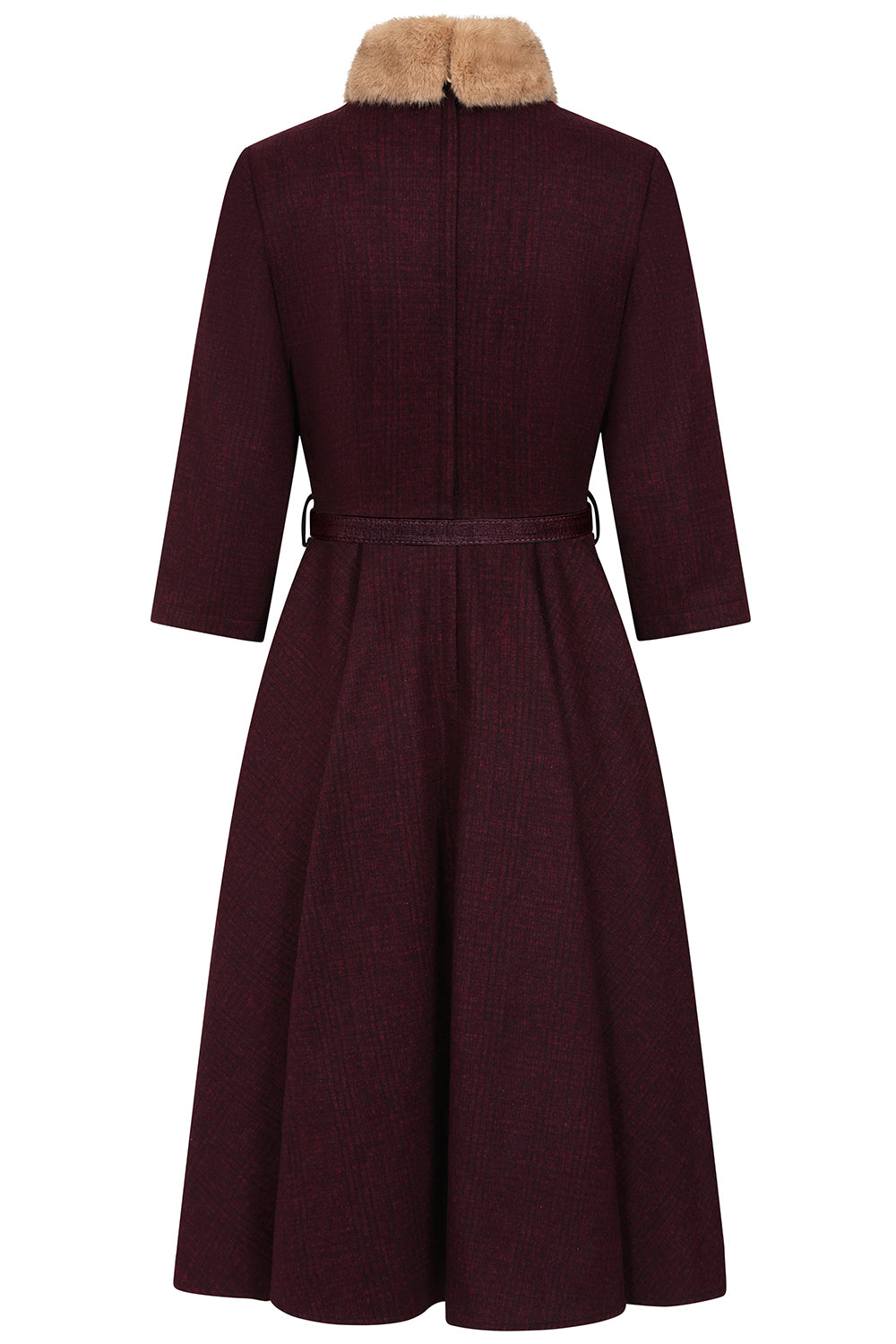 Banned Retro - Lorna Fur Collar Swing Dress in burgundy