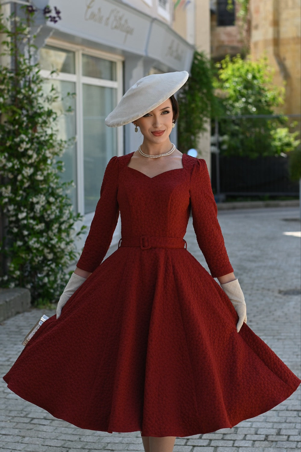 Hearts & Roses - Maple Maroon Floral Swing Dress